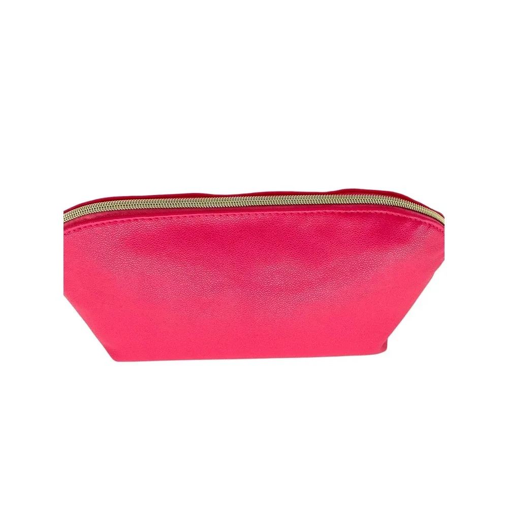 Trina Turk Pink Cosmetic Makeup Bag Case Pouch Faux Leather Travel Organizer New